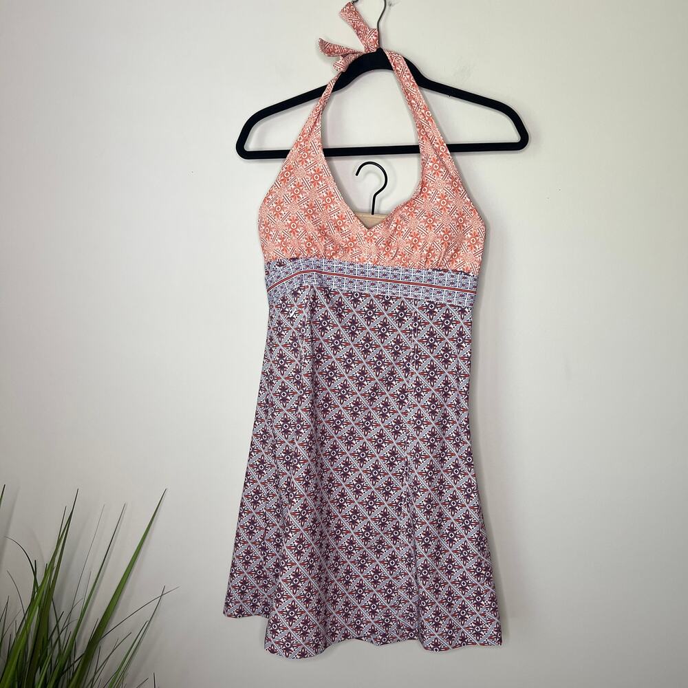 Athleta Pack Everywhere Blue Red Peach Active Halter Dress Size S Quick Dry